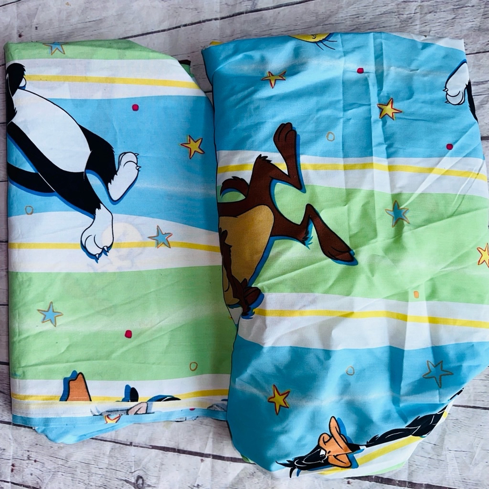 RARE Vintage 2000 Warner Bros Bugs Tweety Taz Donald Duck Twin Bed Sheet Set